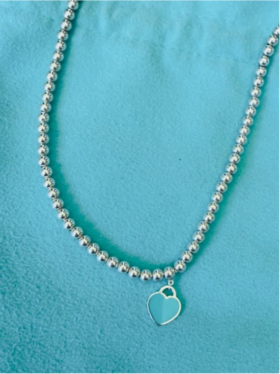 Tiffany & Co. Jewelry - 18” Return to Tiffany Blue Enamel Mini Heart Tag Bead Necklace